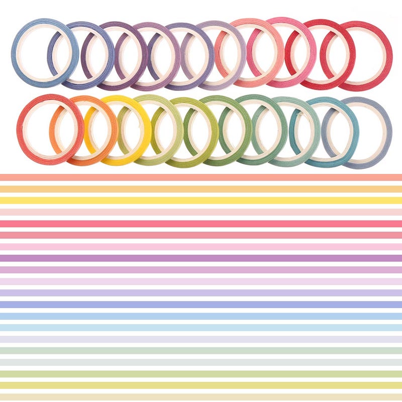 CCINEE 20 Rolls Rainbow Washi Tape Slim,Foil Gold Skinny Decorative Masking Washi Tapes,3MM Wide DIY Masking Tape - Image 4